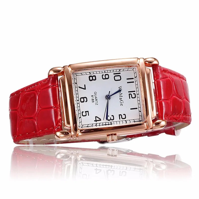 Luxury Rectangle Red Leather Watch Women Fashion Quartz Wrist Watches Top Brand Casual Dress Ladies Watch Clock Reloj Mujer 2023