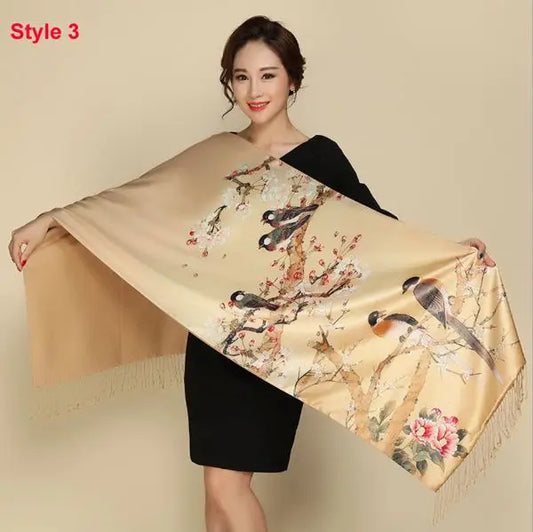 Silk scarf Silk Satin Long Scarf Luxury Brand Women Double Side satin shawl Female high Quality Print hijab foulard winter sc