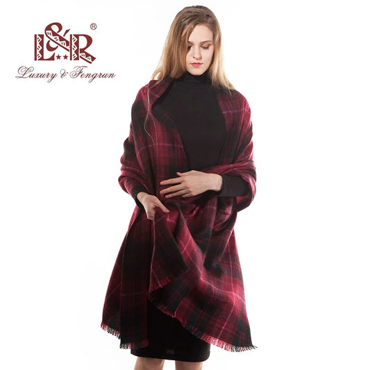 2022 Winter Female Cashmere Scarf Women Plaid Scarf Women Soft Wool Poncho Scarves Foulard Femme Shawl Pashmina Blanket Excharpe