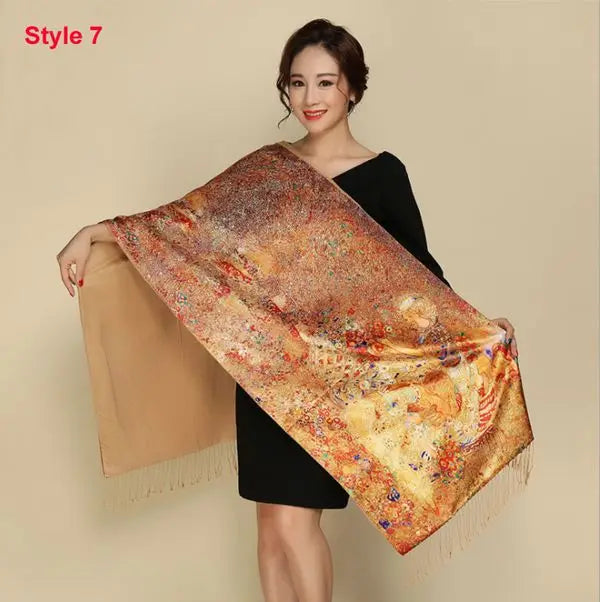 Silk scarf Silk Satin Long Scarf Luxury Brand Women Double Side satin shawl Female high Quality Print hijab foulard winter sc