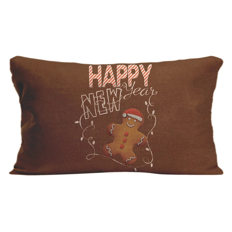 Cotton Linen Happy New Year Christmas Gingerbread Throw Pillow Case Decorative Cushion Cover Pillowcase Customize Gift For Seat