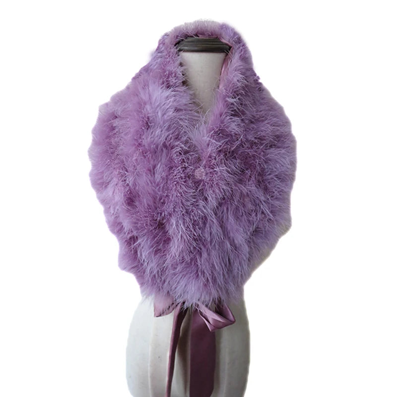 Women's Real Ostrich Feather Fur Shawl Wraps Female Wedding Party Cape Warm Scarf Purple GRAY