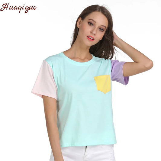 Harajuku Kpop Exo Tee: Casual Short Sleeve O-Neck Patchwork Shirt. Perfect summer bottoming top.