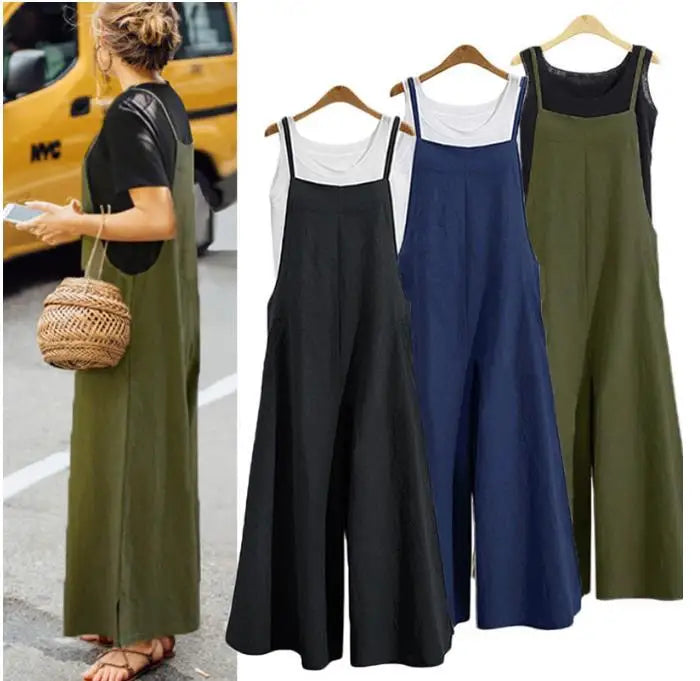 Rompers Plus Size S-5XL Summer new Women Casual Loose Linen Cotton Jumpsuit Sleeveless Backless Playsuit Trousers Overalls