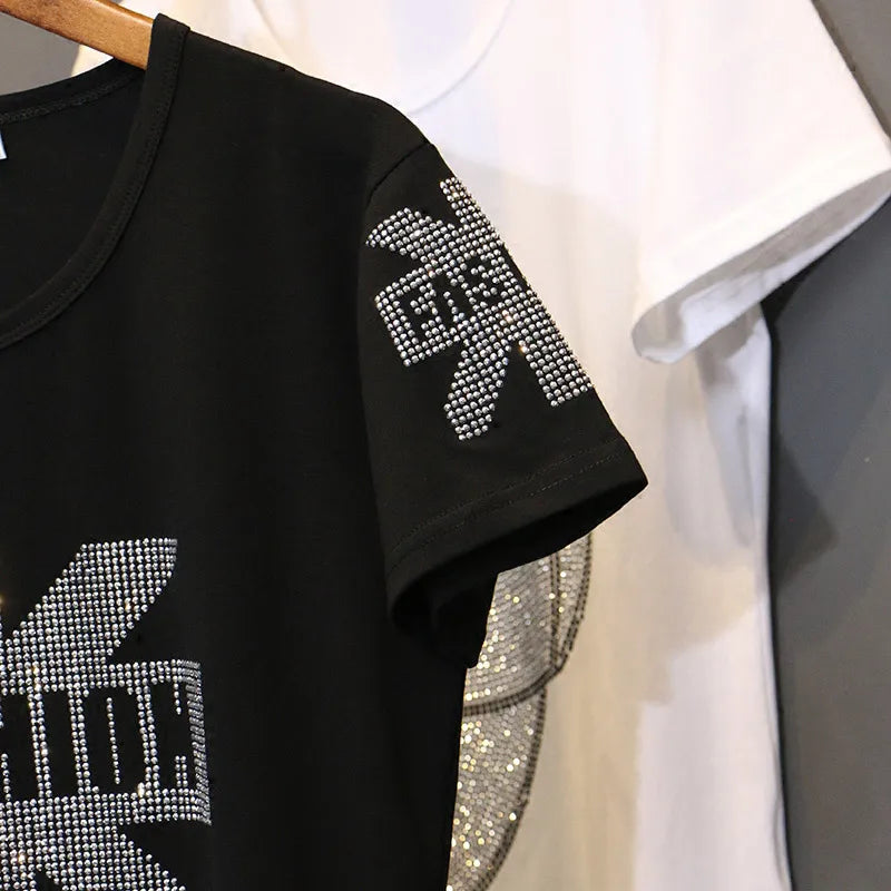 Diamond Diva T-shirt: 2024 Summer Edition. Comfortable, Fashionable, Black O-Neck, Short Sleeve.