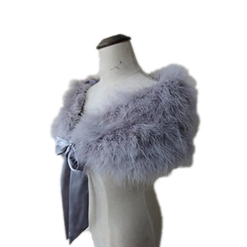 Women's Real Ostrich Feather Fur Shawl Wraps Female Wedding Party Cape Warm Scarf Purple GRAY