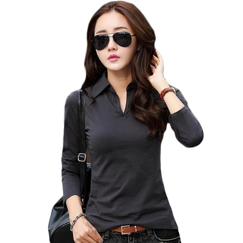 Rihschpiece Sexy Poloshirt Damen Schwarz Langarmshirt Übergröße Tops Punk Baumwollshirt Schlanke Kleidung Polo RZF850