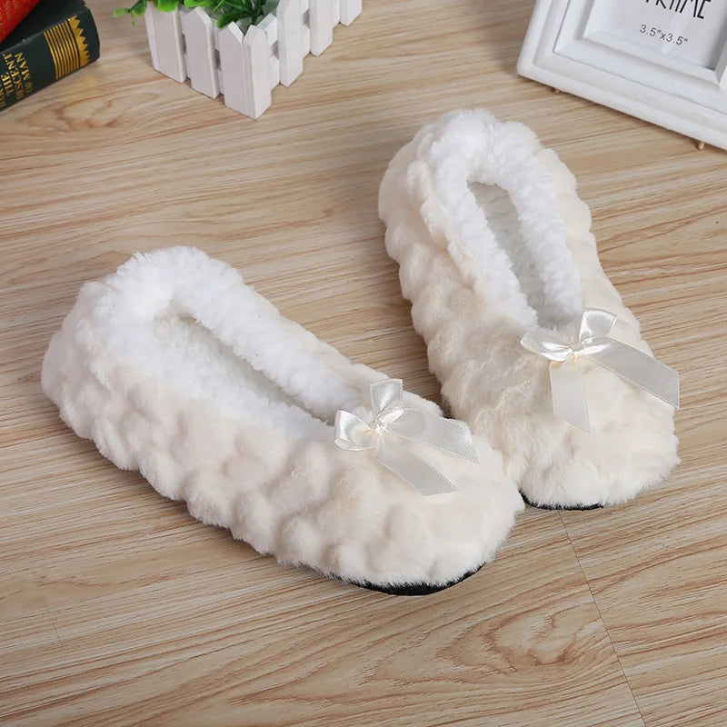 Mntrerm New Cute 2023 Indoor Home Slippers Warm Soft Plush Slippers Non-slip Indoor Fur Slippers Solid Color Cute Women Shoes