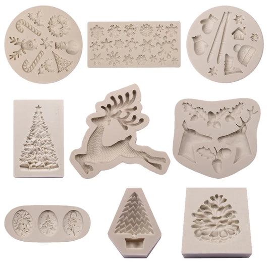 Silicone Christmas Tree Elk Snowman Snowflake Pine Cone Cookie Cutter Mold DIY Chocolate Mould 3D Baking Cake Decor Tools K149