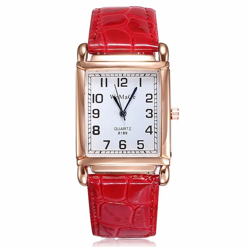 Luxury Rectangle Red Leather Watch Women Fashion Quartz Wrist Watches Top Brand Casual Dress Ladies Watch Clock Reloj Mujer 2023