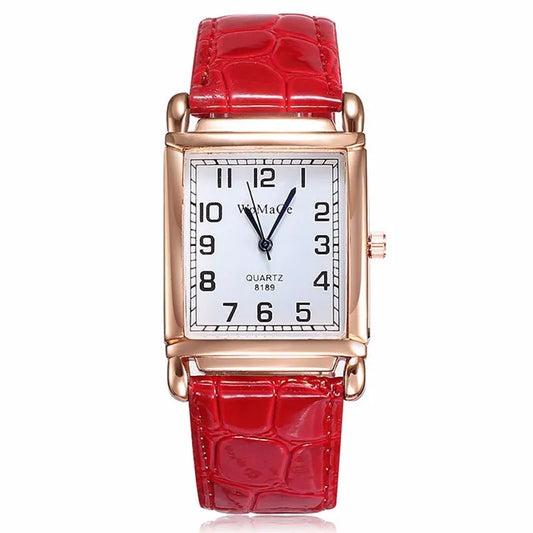 Luxury Rectangle Red Leather Watch Women Fashion Quartz Wrist Watches Top Brand Casual Dress Ladies Watch Clock Reloj Mujer 2023