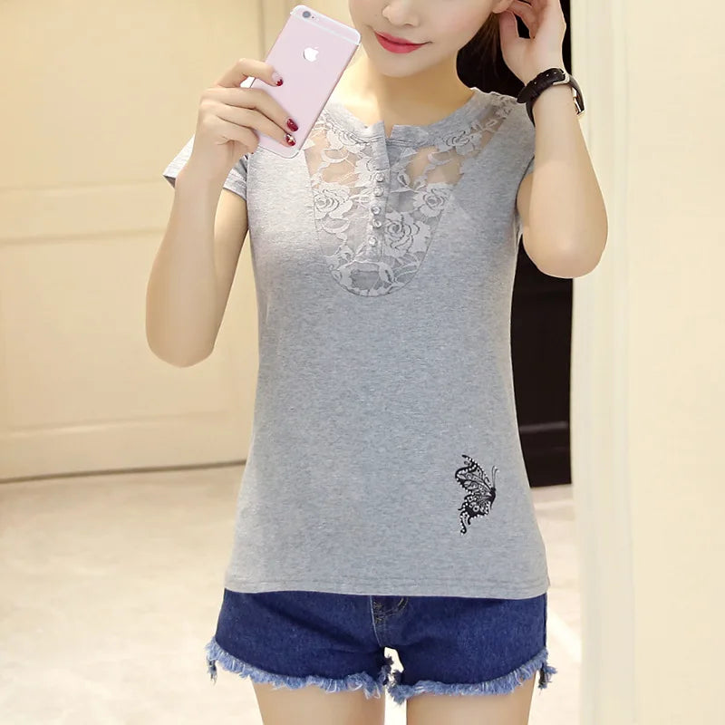 Summer T-shirt Women Casual Lady Top Tees Cotton White Tshirt Female Brand Clothing T Shirt Top Tee