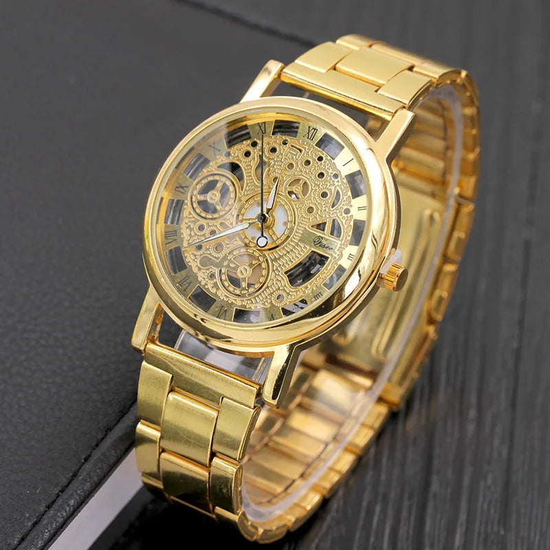 Creative Design Men Watches Luxury Gold Watches Fashion Hollow Transparent Watches Stainless Steel Mens Watches reloj hombre