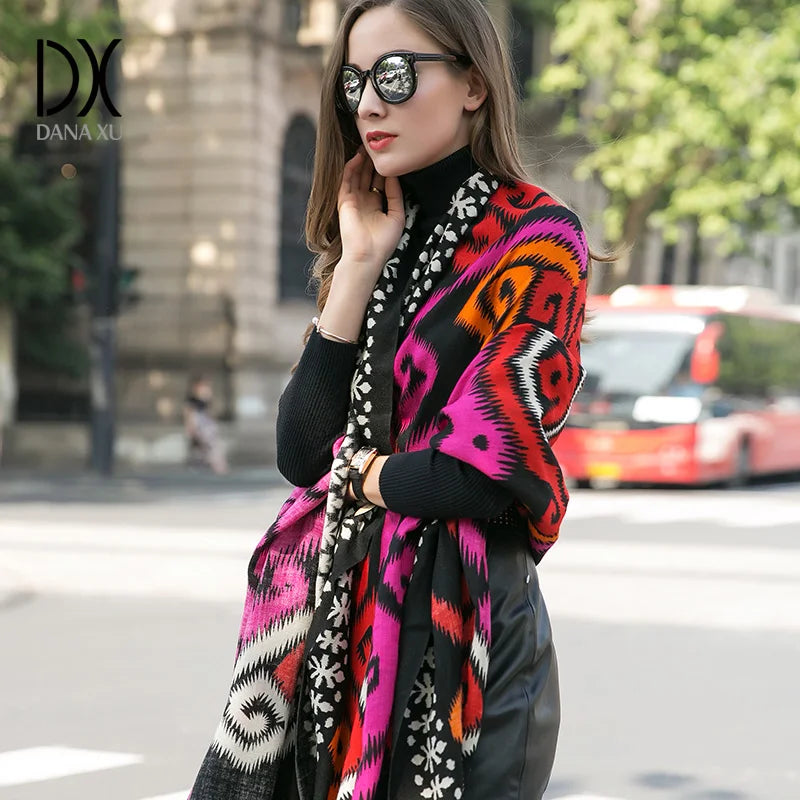 Fashion Scarves and Shawls Women Luxury Brand Large Pashmina Warm Wool Winter Poncho Blanket Shawl Cashmere Hijabs Wrap 2017