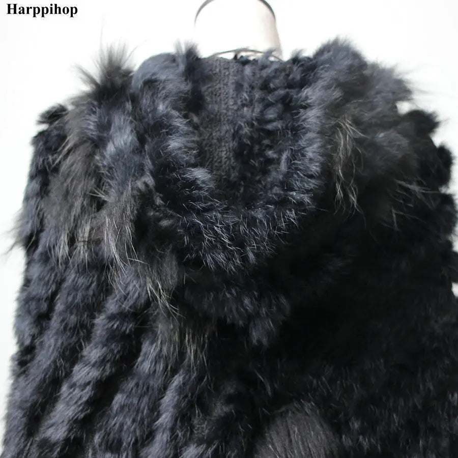 2022 Women Genuine Rabbit Fur Shawls Natural Rabbit Fur Knitted Wrap Real Rabbit Fur Poncho Genuine Fur Outerwear Coats