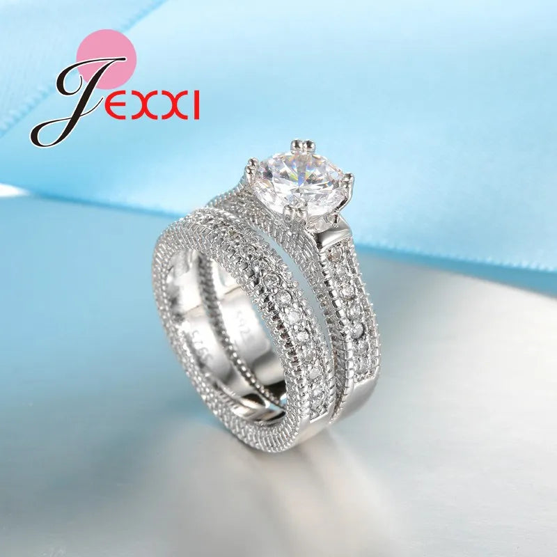 925 gestempelt Silber Nadel Ring Sets 2 PCS Bijoux Voll Afrikanische AAA Kristall Herz Stein Ringe Romantische Hochzeit Beste Chioce