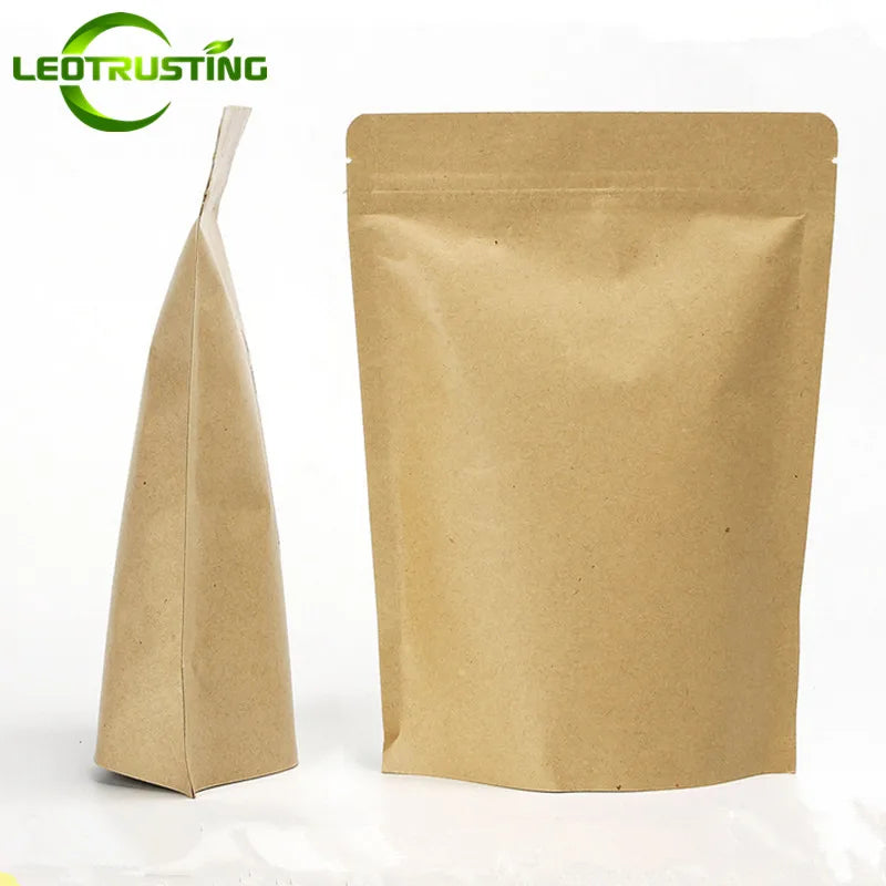 100PCS Thick Resealable Kraft Paper Ziplock Packaging Bag Stand Up Foil Inlay Coffee Beans Snack Spice Tea Beaf Storage Pouches