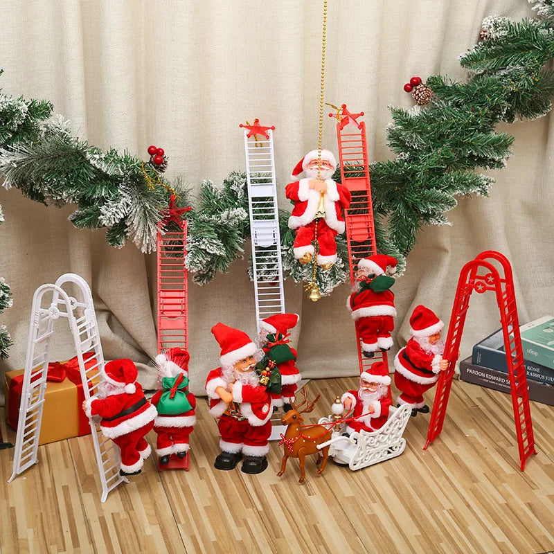 2024 Santa Claus Climbing Ladder Electric Santa Claus Doll Christmas Tree Hanging Ornament Outdoor Indoor Door Wall Decoration