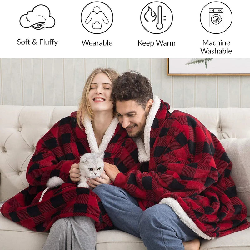 SnugWrap: Winter warm fleece wearable hooded blanket, a fluffy TV blanket hoodie for ultimate coziness.