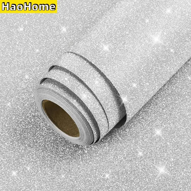 HaoHome Sparkly Glitter Contact Paper Peel and Stick Silver Wallpaper Vinyl Bling Wallcovering Self Adhesive Wall Paper for Wall