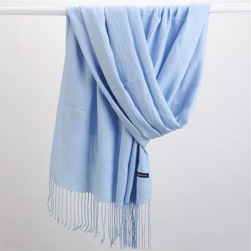 Women Solid Scarf Cashmere Feeling Pashmina Shawls Tassel Hijab Head Wraps Femme Thin Spring Winter Scarves Foulard Bufanda 2022