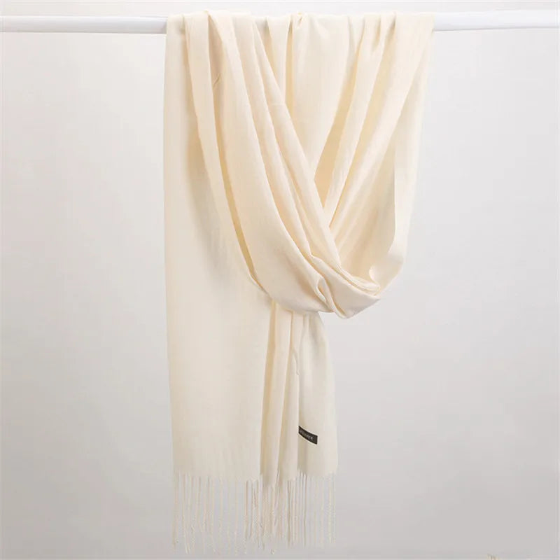 Women Solid Scarf Cashmere Feeling Pashmina Shawls Tassel Hijab Head Wraps Femme Thin Spring Winter Scarves Foulard Bufanda 2022