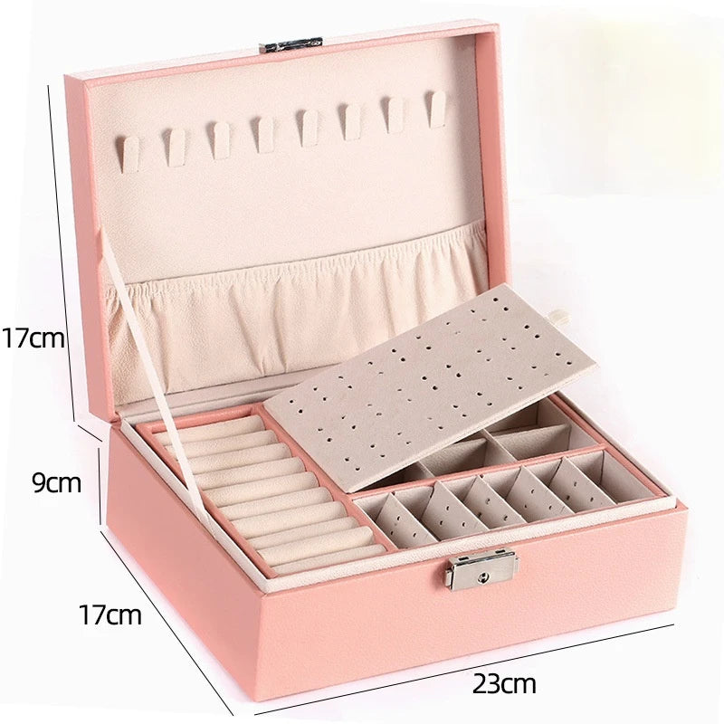 Double-layer Wooden Jewlery Box Ring Box Jewelry Boxes and Packaging with PU Leather Jewelry Storage Organizer and Makeup Case