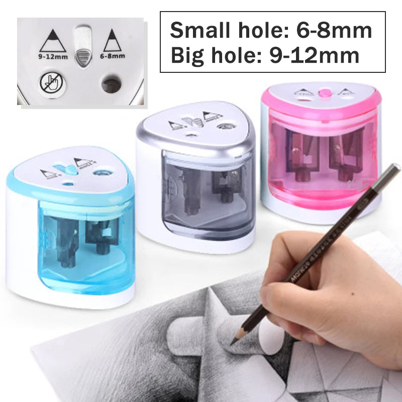 Tenwin Electric/Manual Pencil Sharpener & Posture Correction Pencils HB/2B Stationery Two-hole Automatic pencil sharpener 8004