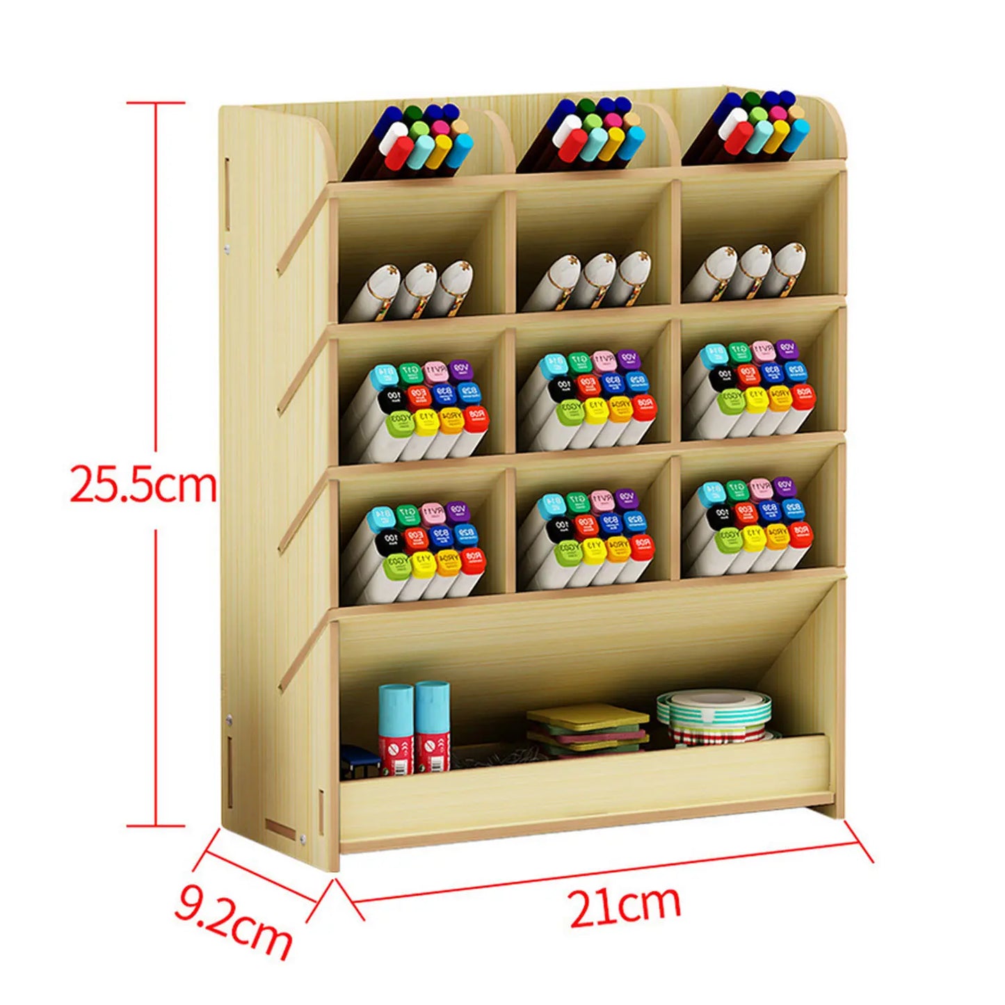 Wooden Desk Organizer Multi-Functional Pen Pencil Crayon Holder Storage Rack Box for Office School Home Supplies