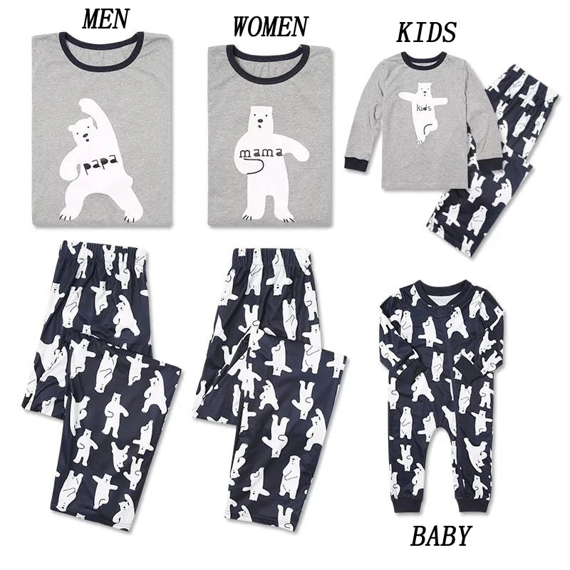 New Casual Family Matching Pyjamas Set Cartoon Bear Kids Sleepwear Nightwear family Christmas Pajamas Outfits