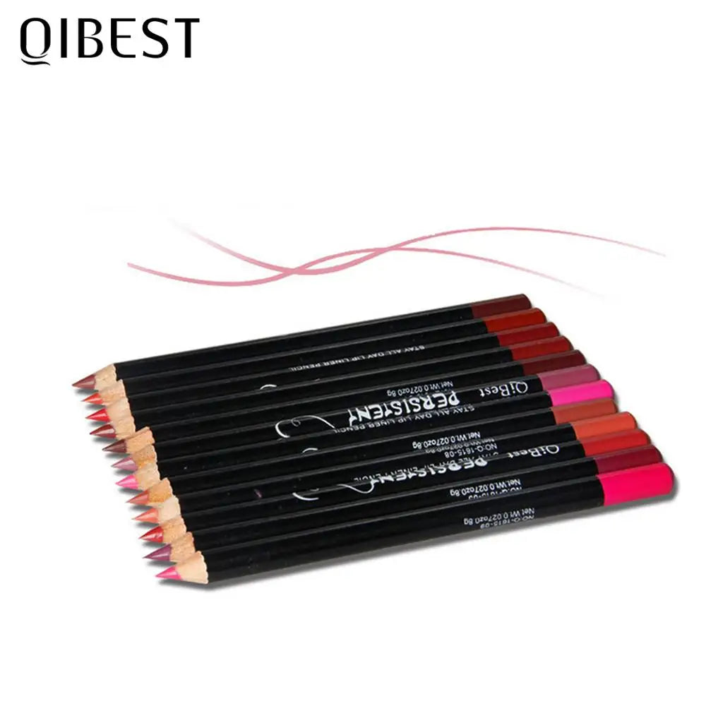 QIBEST 12 Farben Lip Liner Lip Make-Up langlebige Matte Lipliner Bleistift Wasserdicht Feuchtigkeitsspendende Lippenstift Kontur Kosmetik TSLM2