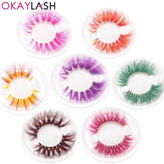 OKAYLASH 3D 6D False Colored Eyelashes Natural Real Mink fluffy Style  Eye lash Extension Makeup Cosplay Colorful Eyelash