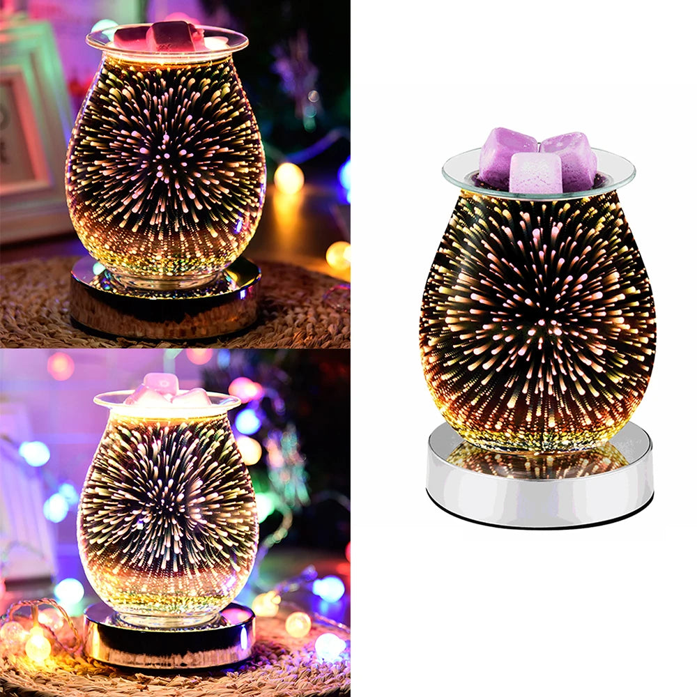 3D Fireworks Effect Touch Aromatherapy Machine Electric Wax Melter Smokeless Aroma Lamp Essential Oil Burner Aroma Accessories