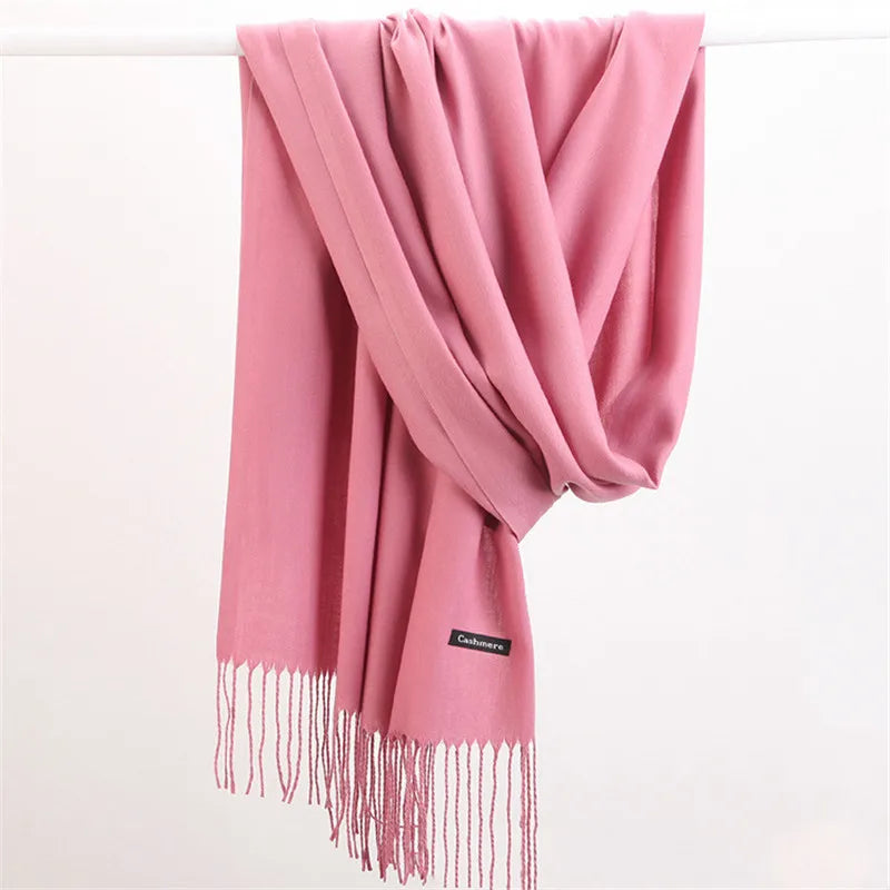 Women Solid Scarf Cashmere Feeling Pashmina Shawls Tassel Hijab Head Wraps Femme Thin Spring Winter Scarves Foulard Bufanda 2022