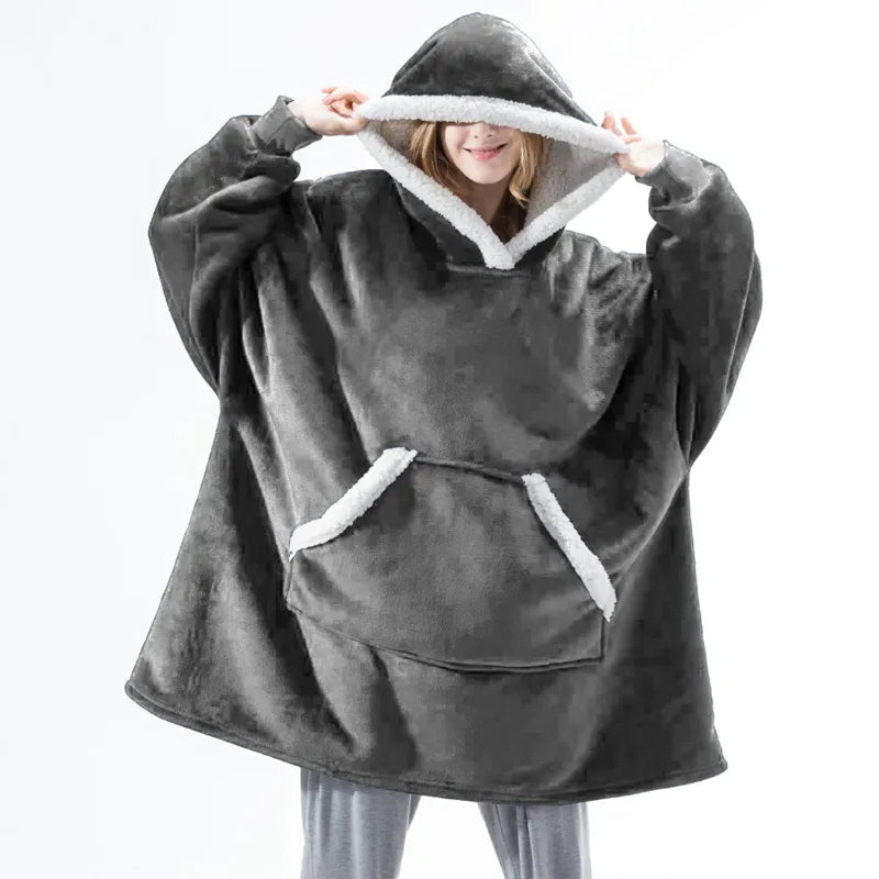 SnugWrap: Winter warm fleece wearable hooded blanket, a fluffy TV blanket hoodie for ultimate coziness.