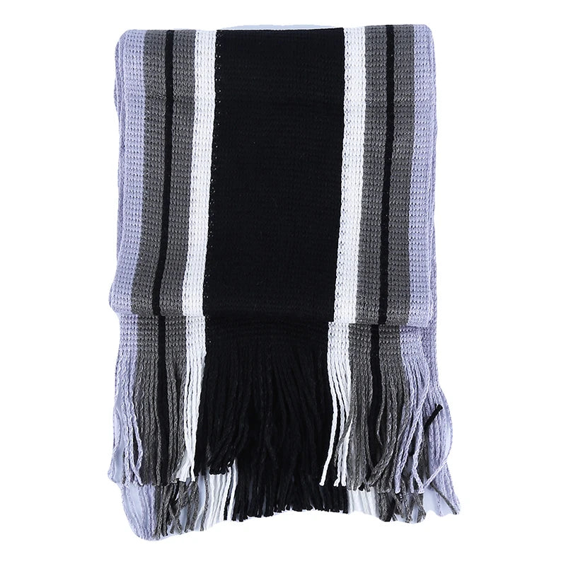 Men Youth Fashion Striped Scarf Autumn Winter Warm Cashmere Knit Scarf Wool Scarf Wool Soft Wrap Shawl