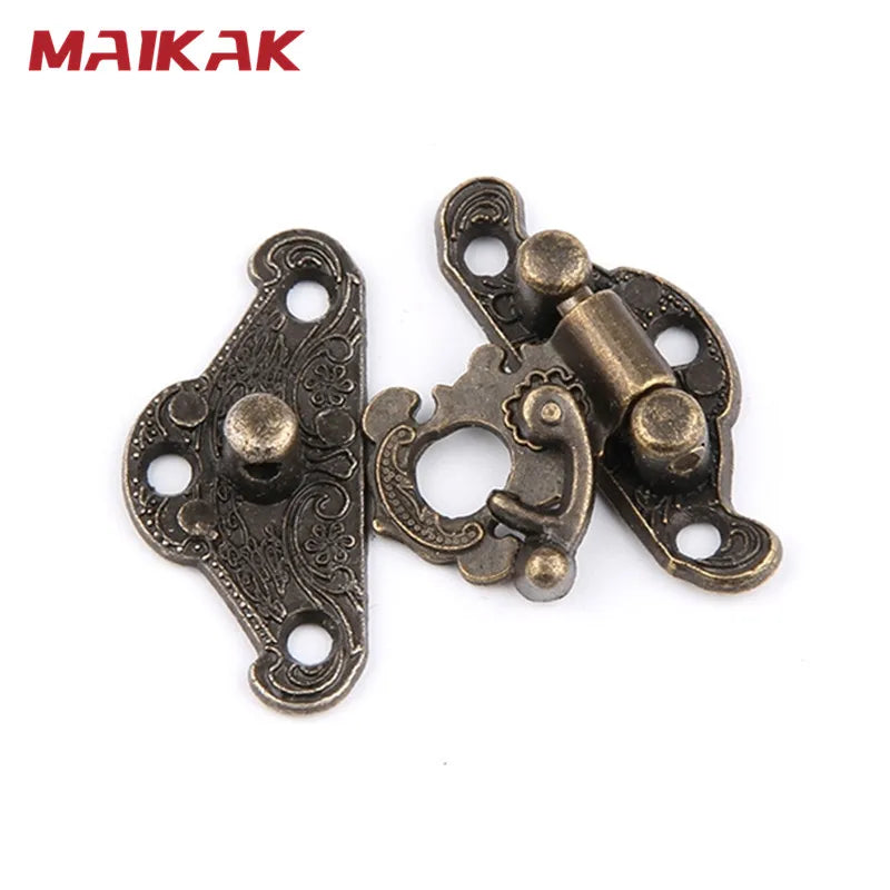 MAIKAK 4pcs Antique Bronze Hasp Latch Jewelry Wooden Box Lock Mini Cabinet Buckle Case Locks Decorative Handle 3 size