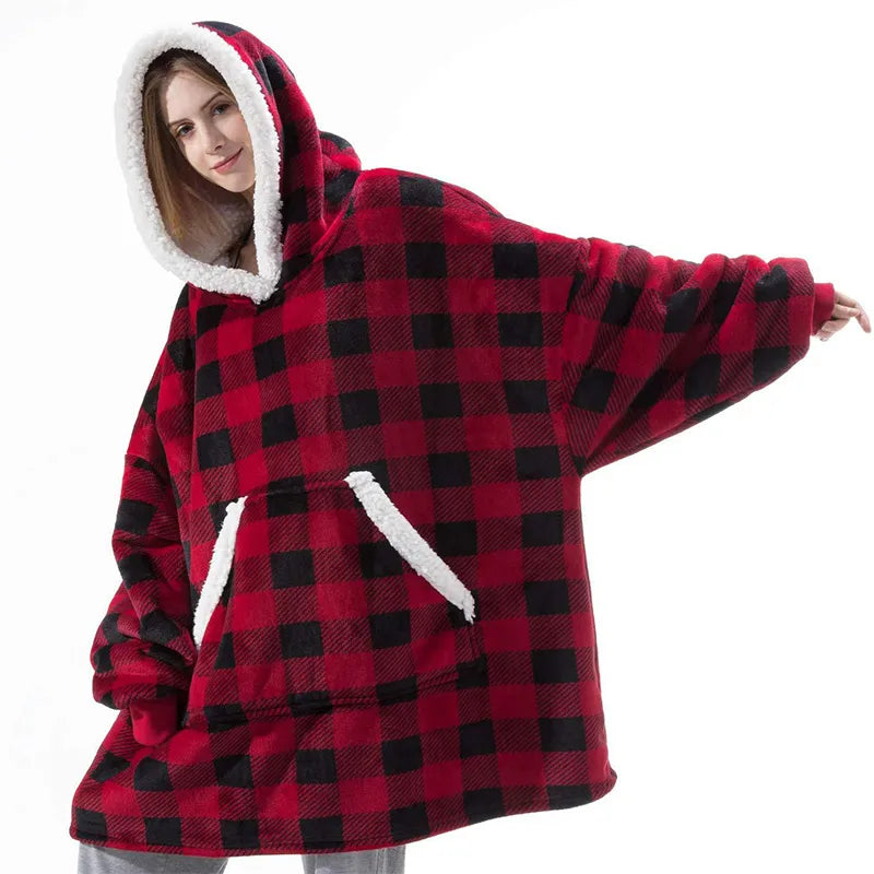 SnugWrap: Winter warm fleece wearable hooded blanket, a fluffy TV blanket hoodie for ultimate coziness.