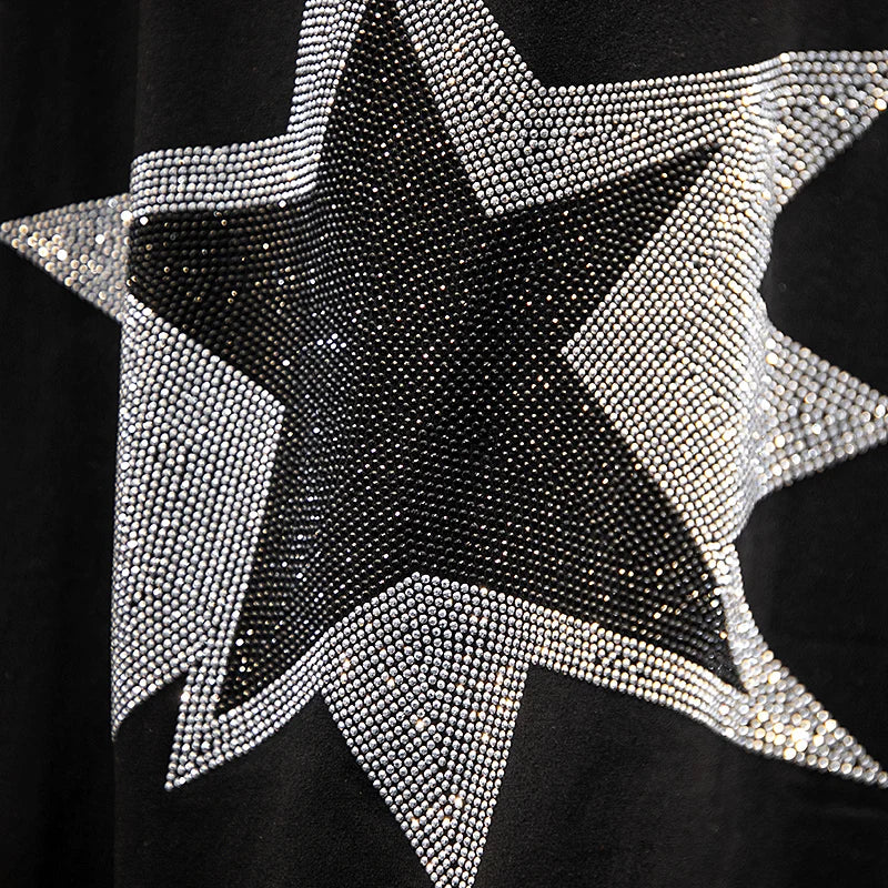 2024 Starry Night Tee: Summer Cotton Short Sleeve T-shirt, All-Match Black Leisure Wear with Hot Diamond Patterns for Women.