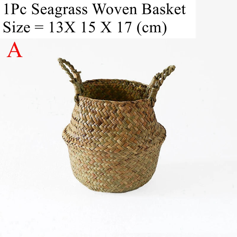 Zerolife Seaweed Wicker Basket Rattan Hanging Flower Pot Dirty Clothes Basket Storage Basket Cesta Mimbre Basket Picnic Basket