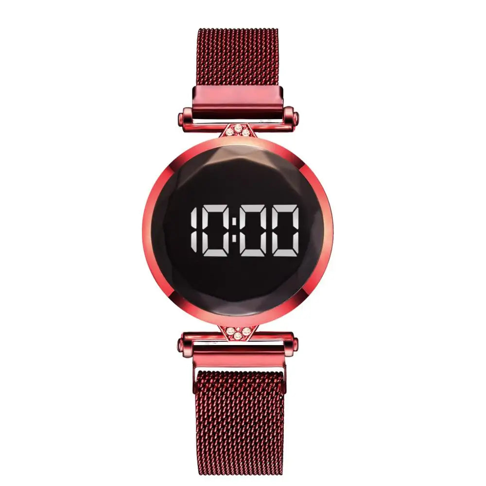 Luxury Digital Magnet Watches For Women Rose Gold Stainless Steel Dress LED Quartz Watch Female Clock Relogio Feminino Drop Ship