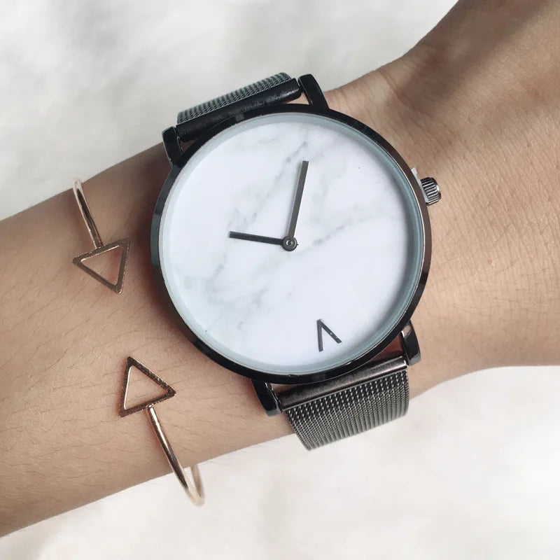 Creative Mesh Marble Quartz Watch Casual Ladies Watches Stainless Steel Watch Relogio Feminino Clock women watches luxury