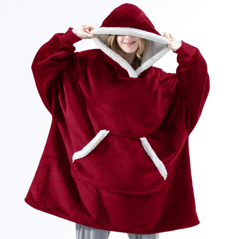 SnugWrap: Winter warm fleece wearable hooded blanket, a fluffy TV blanket hoodie for ultimate coziness.