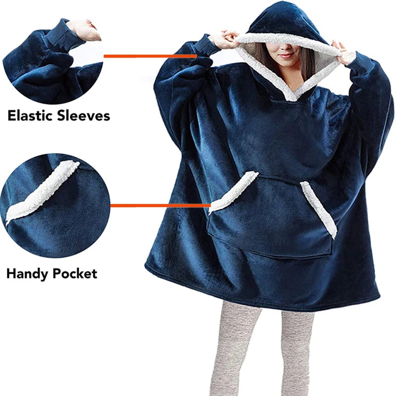 SnugWrap: Winter warm fleece wearable hooded blanket, a fluffy TV blanket hoodie for ultimate coziness.