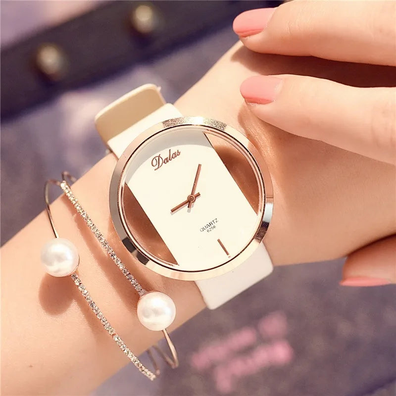 Famous Brand Watch For Women Luxury Leather Skeleton Strap Watch Dress Watch Casual Quartz  Watch Reloj Mujer relogio feminino