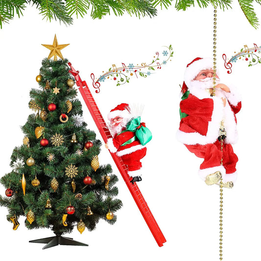 2022 Happy New Christmas Decorations Santa Claus Automatic Climbing On Rope For Home Indoor Shop Xmas Gift Wall Window Hanging