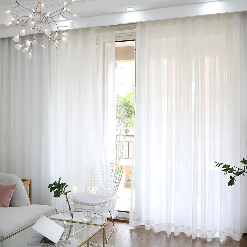 Super Soft Great Hand Feeling White Tulle Curtains for Living Room Decoration Modern Veil Chiffon Solid Sheer Voile Kitchen