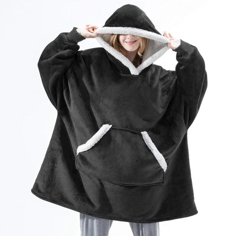 SnugWrap: Winter warm fleece wearable hooded blanket, a fluffy TV blanket hoodie for ultimate coziness.