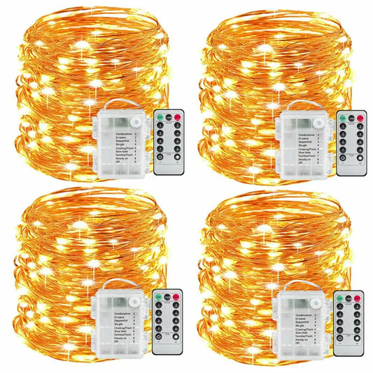 LED string 1M 3M 7M 8 Modes Waterproof Copper Wire Lights LED Fairy Lights Battery Operated Remote control Wedding Chrismas Gard