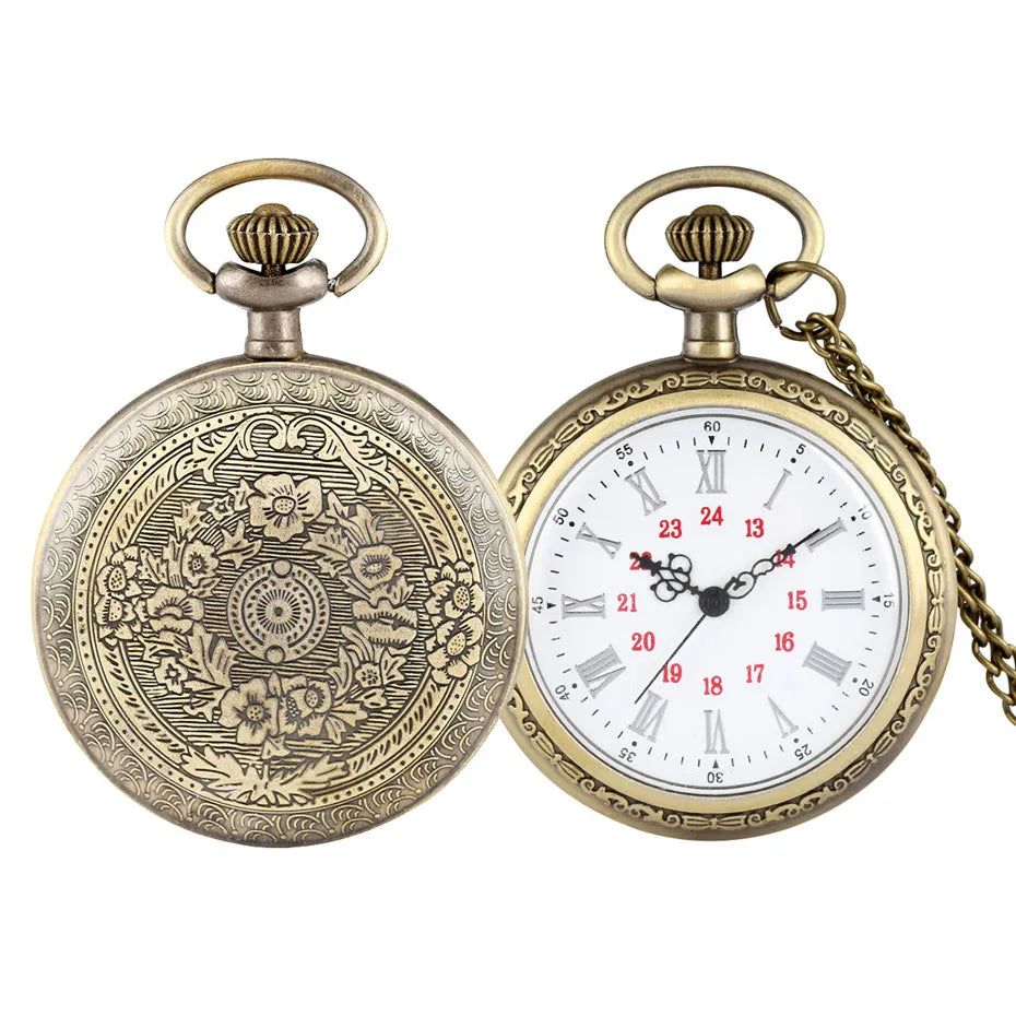 Bronze Retro Roman Numerals Display Quartz Pocket Watch Vintage Pendant Clock for Men Women Fob Sweater Chain /Hanging Chain